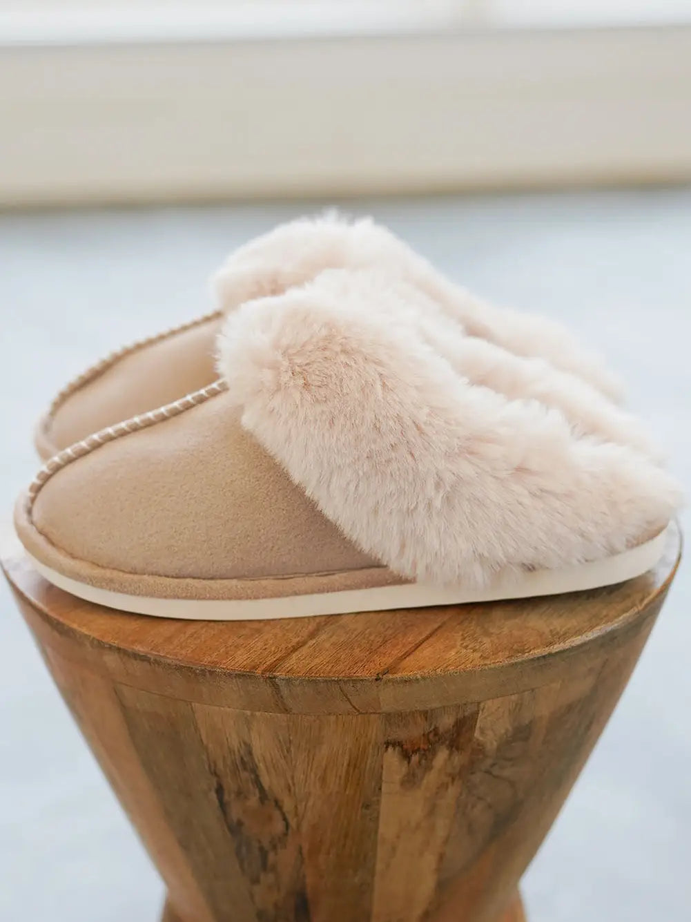 KHAKI FAUX SUEDE SLIPPERS