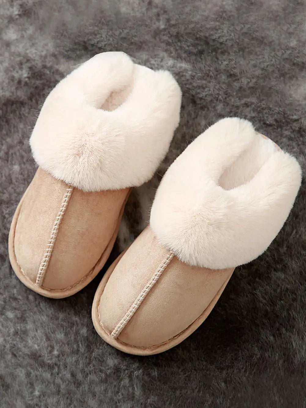 KHAKI FAUX SUEDE SLIPPERS