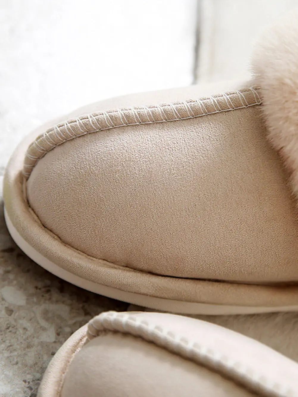 KHAKI FAUX SUEDE SLIPPERS