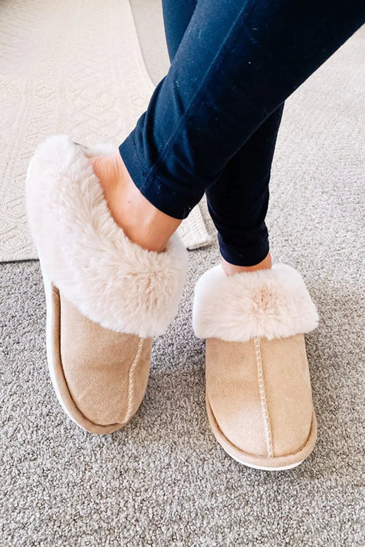 KHAKI FAUX SUEDE SLIPPERS