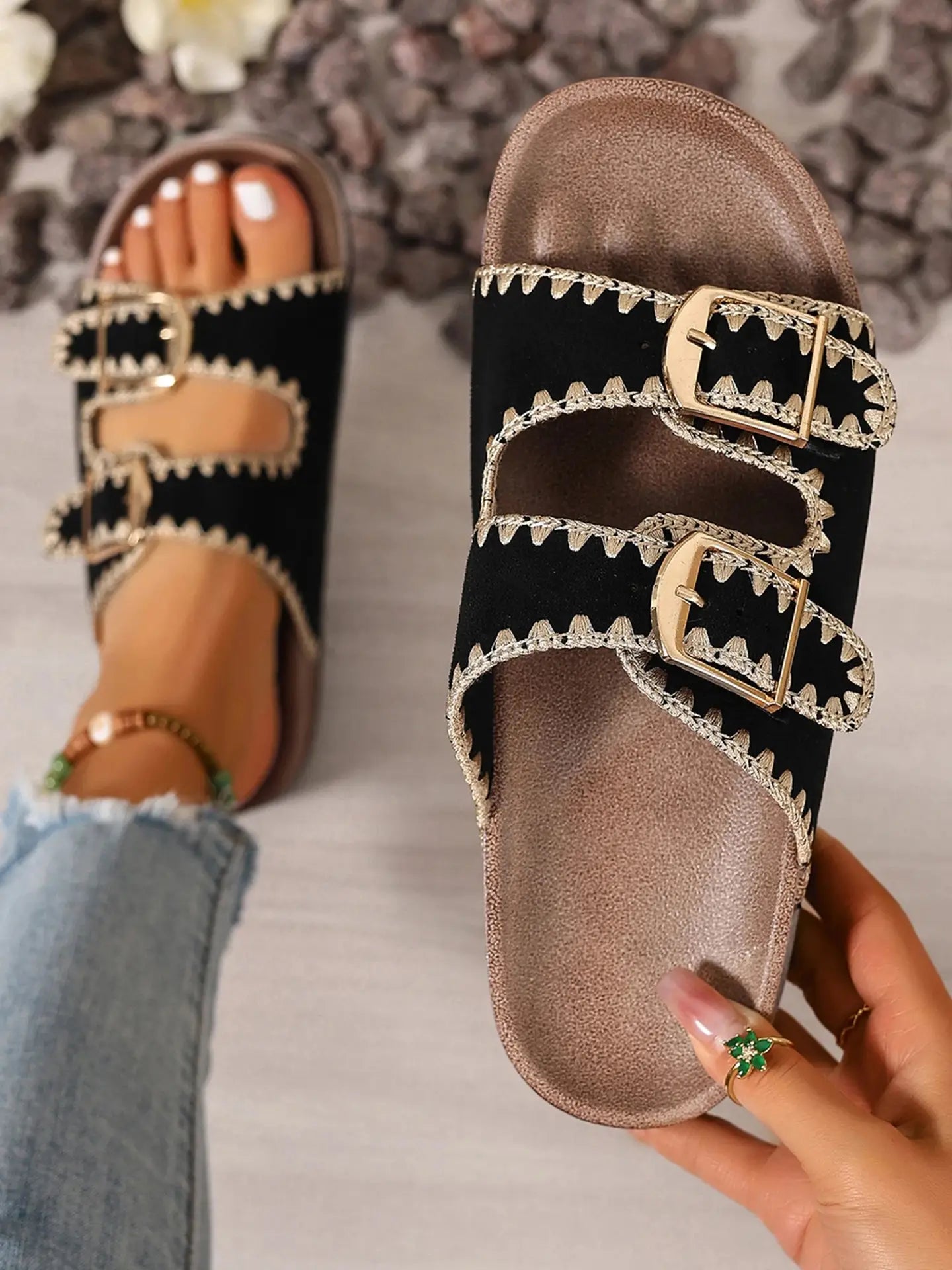 STUDDED TRIM SANDALS